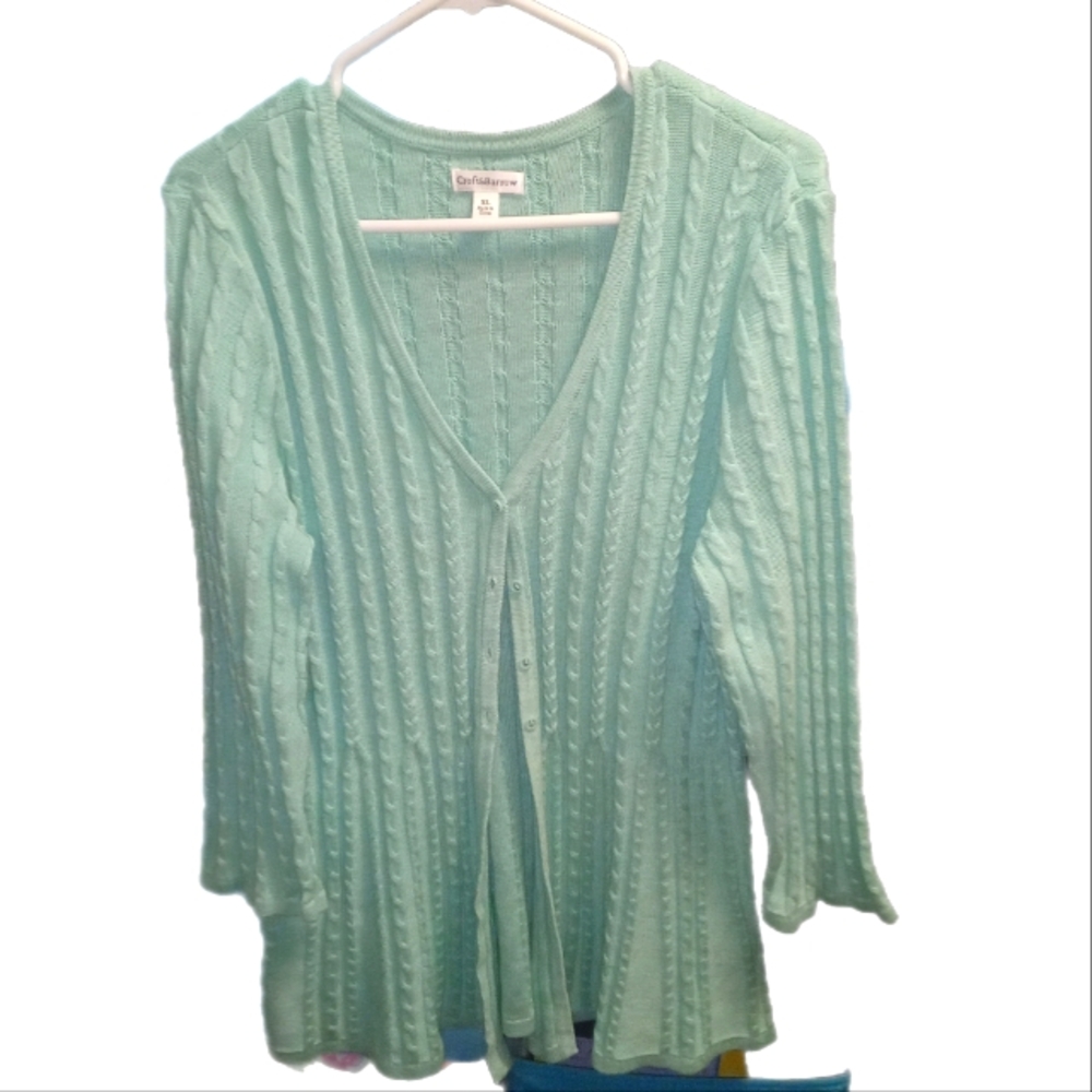 Croft & Barrow Mint Green Cable Knit Button Up Cardigan Sweater.Sz Women XL NWOT